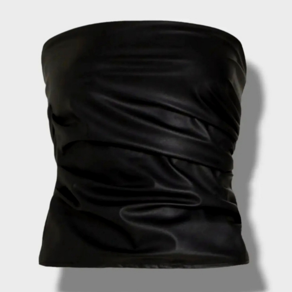 Helmut Lang Black Vegan Leather Tube Top  Retail- $295 LARGE NWT